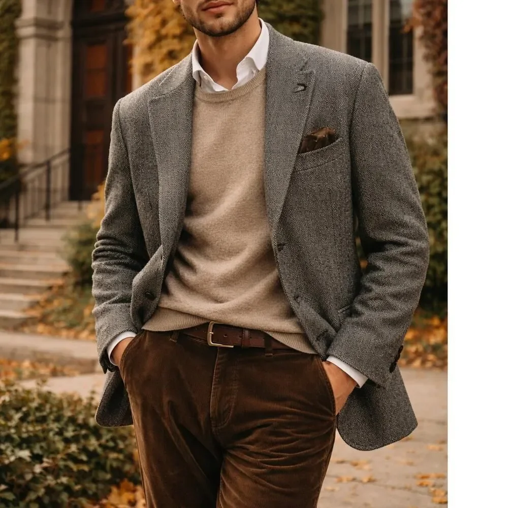 Lauren Ralph Lauren Gray Herringbone Wool Blazer Men's 40S Classic Tweed Preppy